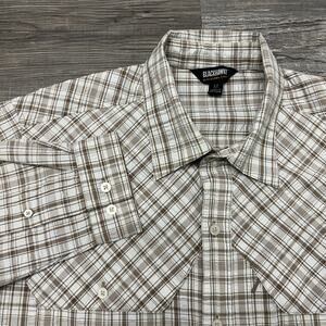 Blackhawk Brown Tan Mens Medium Button Up Long Sleeve Tartan Techwear Shirt